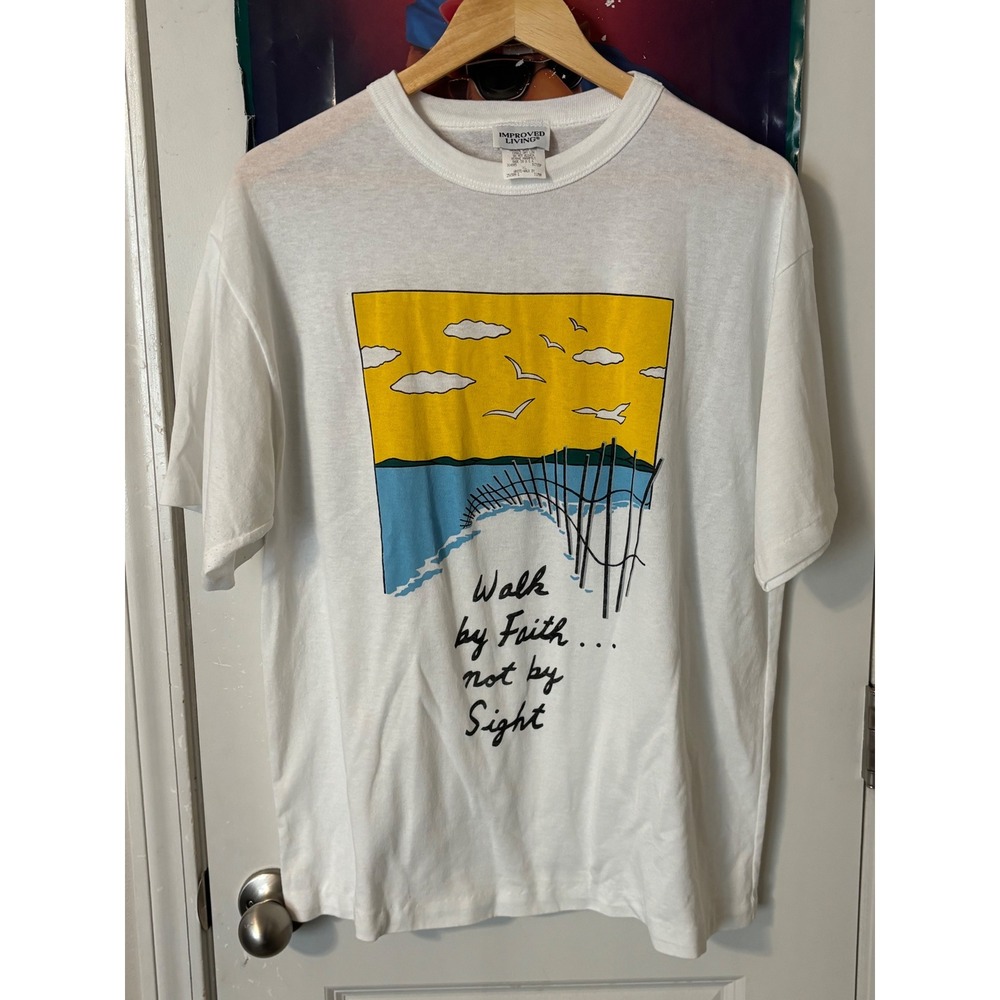 Vintage Improved Living Walk by Faith Not by Sight T-Shirt XL White Made in USA